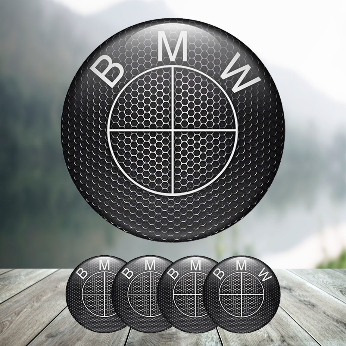 BMW Emblem Logo Overlay Decal Roundels (Silver/Pink Carbon Fiber)