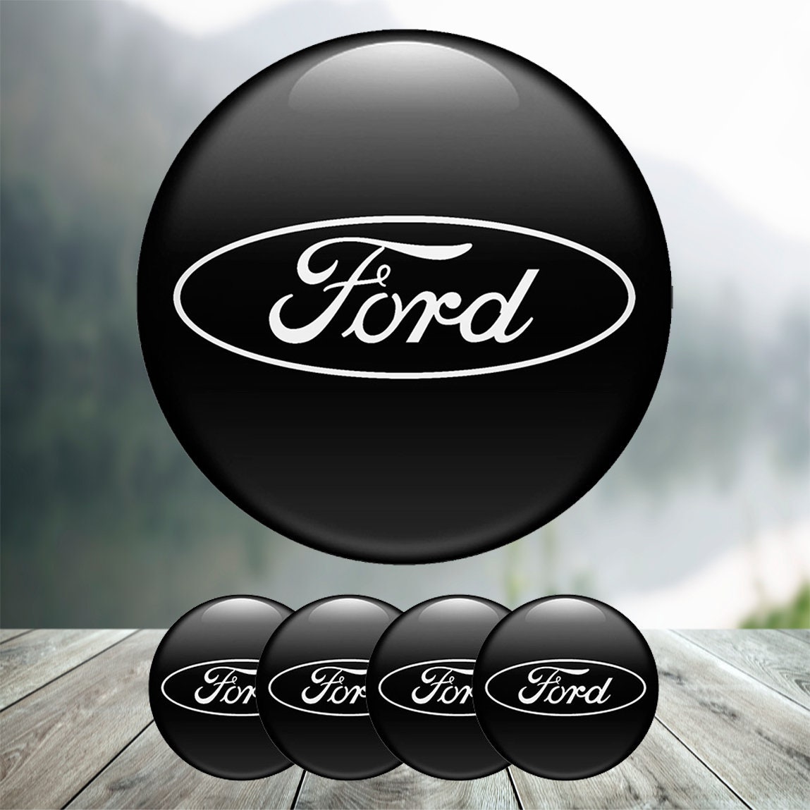 Ford Emblem 2x 125 x 50 mm folie Aufkleber Sticker Schwarz Rot