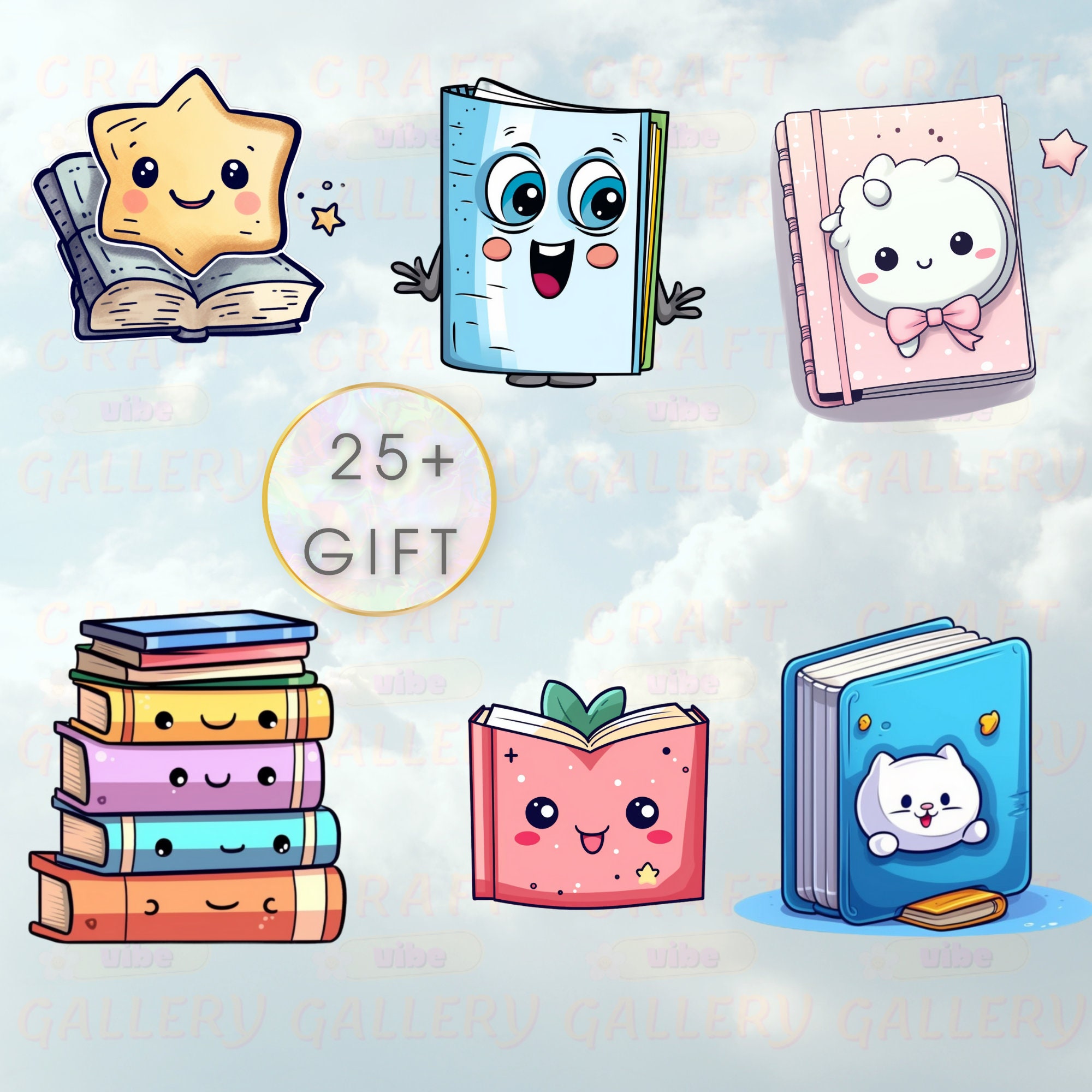 Kawaii Books Clipart, Cute Cartoon School Books Clip Art, Kawaii Book Clipart, Book Clipart