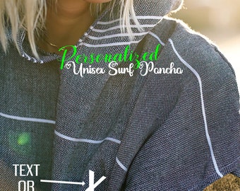 PERSONALIZED Hooded Poncho Wetsuit Changing Towel, Custom Beach Poncho, Unisex Beach Cover up, Gifts for Her, Monogram Hoodie Unisex Poncho