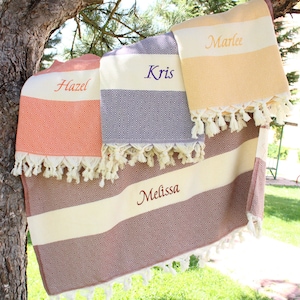 Personalized Wedding Beach Towel, Punch Needle Cotton Towel, Bridal Party Favors, Bathroom Towel, Turkish Towel, 70&quot;x40&quot;, Bridesmaid Gifts