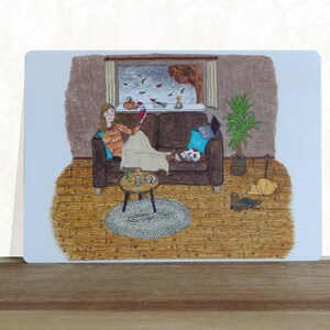 Carte de vœux d'automne confortable - carte postale avec illustration d'automne confortable faite à la main