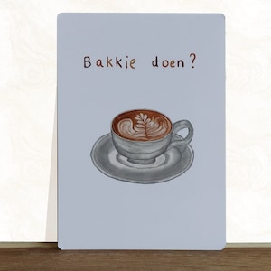 Hai voglia di una tazza di caffè? Biglietto di auguri per il caffè - cartolina con illustrazione fatta a mano