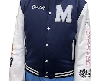 Aangepast Letterman-jack: gepersonaliseerd wollen en leren varsityjack