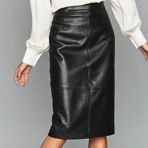 Handmade Lambskin Leather Pencil Skirt: Business Casual Midi