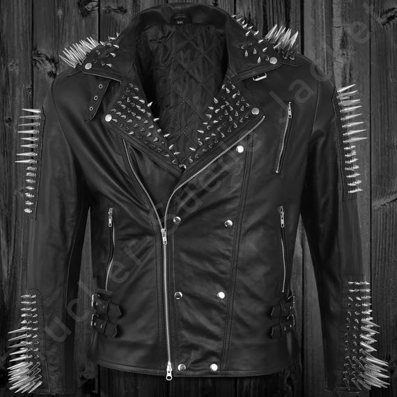 Jaqueta de couro preta com tachas feita à mão: Punk Goth Steampunk