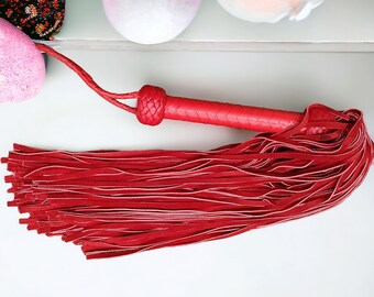 Handgefertigte Peitsche aus Rinds-Velour-Leder, Geflochtener Griff