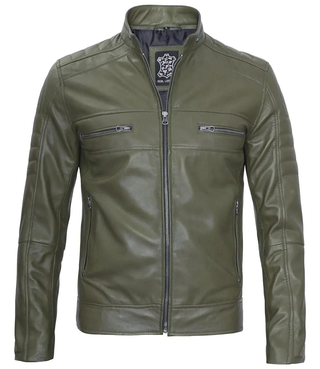 Olive Green Lambskin Leather Biker Jacket: Men's Moto Style - Etsy