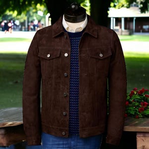 Men&#39;s Handmade Suede Trucker Jacket: Western Style