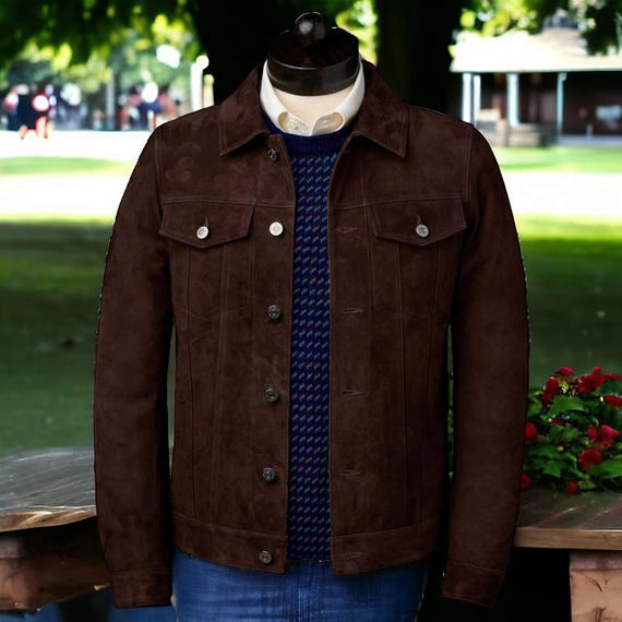 Men's Handmade Suede Trucker Jacket: Western Style, Jeans Style Coat