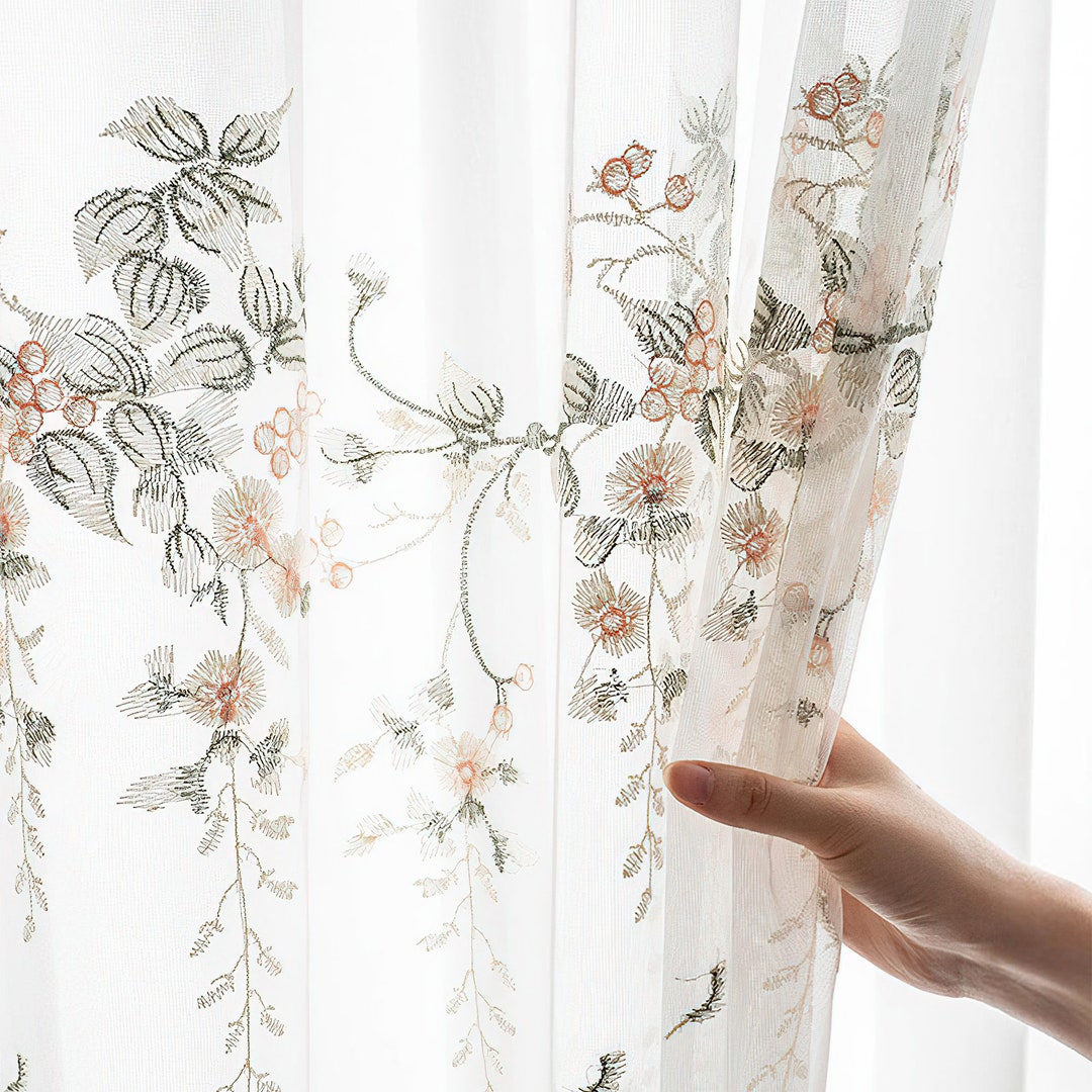 White Embroidered Curtain Farmhouse Vintage Style Custom Etsy