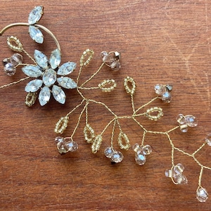 Beautiful Handmade Gold Beaded and Crystal Hair Vine Bridal Bridesmaid Vintage Inspired