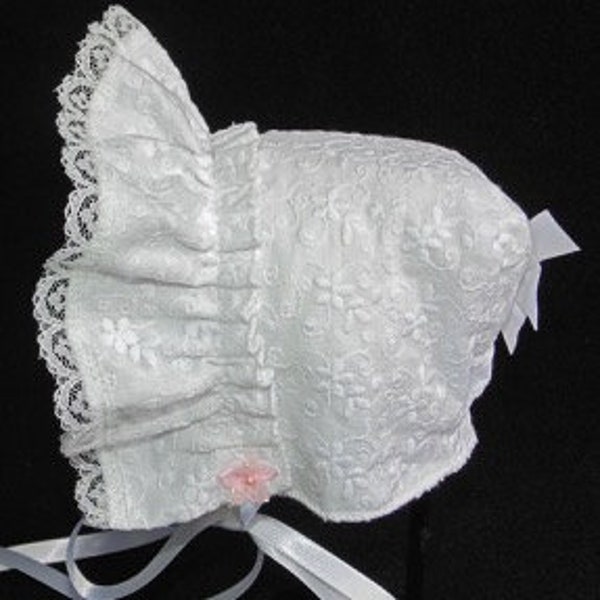 New Handmade White Cotton with Raised Floral Embroidery Sun Bonnet