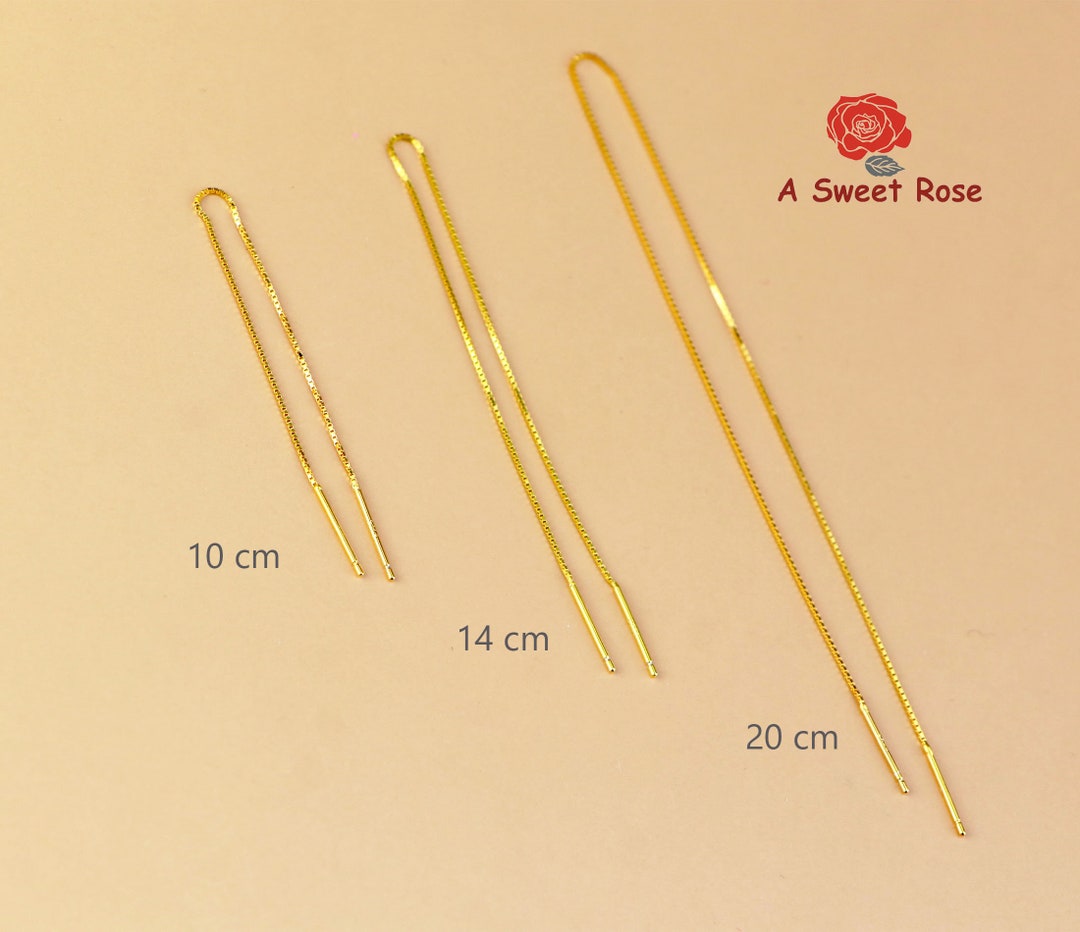 2pcs 18k Gold Plated 925 Sterling Silver Minimalist Long Chain Threader