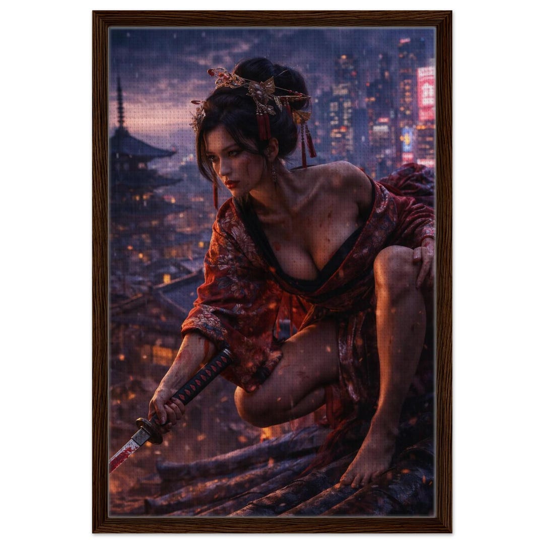 Kimono Warrior Framed Canvas Print – Japanese Female Warrior Wall Art ...