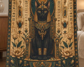 Manta egipcia para gatos, manta de la diosa Bastet, decoración del hogar del antiguo Egipto, regalo egipcio, manta de felpa suave, idea de regalo para amantes de los gatos, regalo divino