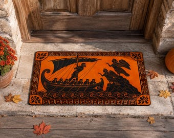 Paillasson Ulysse et les Sirènes, Tapis de bienvenue mythologie grecque, Art de la céramique grecque antique, Cadeau Dark Academia