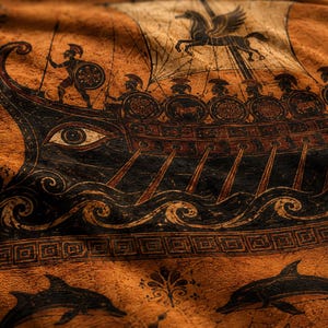 Manta de la Odisea, manta con diseño de jarrón griego, guerreros del barco de Odiseo, decoración de la mitología griega, regalo de estilo Dark Academia, sirena hoplita de la Antigua Grecia imagen 6
