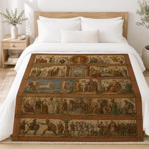 Roman Empire Blanket, Pompeii Fresco Throw, Ancient Rome Decor, History Buff Gift, Gladiator Chariot Mural, Classical Art Blanket, Italy image 3