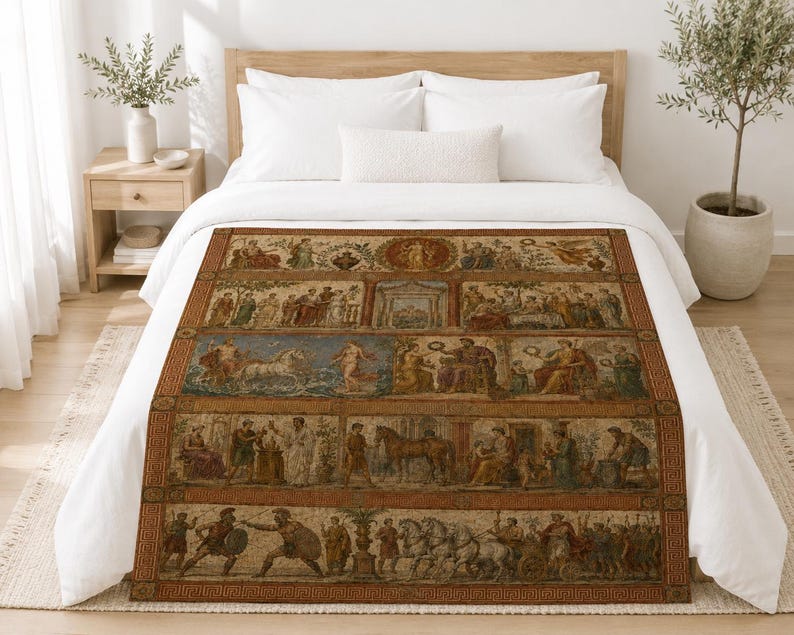 Roman Empire Blanket, Pompeii Fresco Throw, Ancient Rome Decor, History Buff Gift, Gladiator Chariot Mural, Classical Art Blanket, Italy image 3