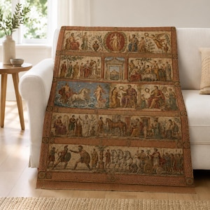 Roman Empire Blanket, Pompeii Fresco Throw, Ancient Rome Decor, History Buff Gift, Gladiator Chariot Mural, Classical Art Blanket, Italy image 2