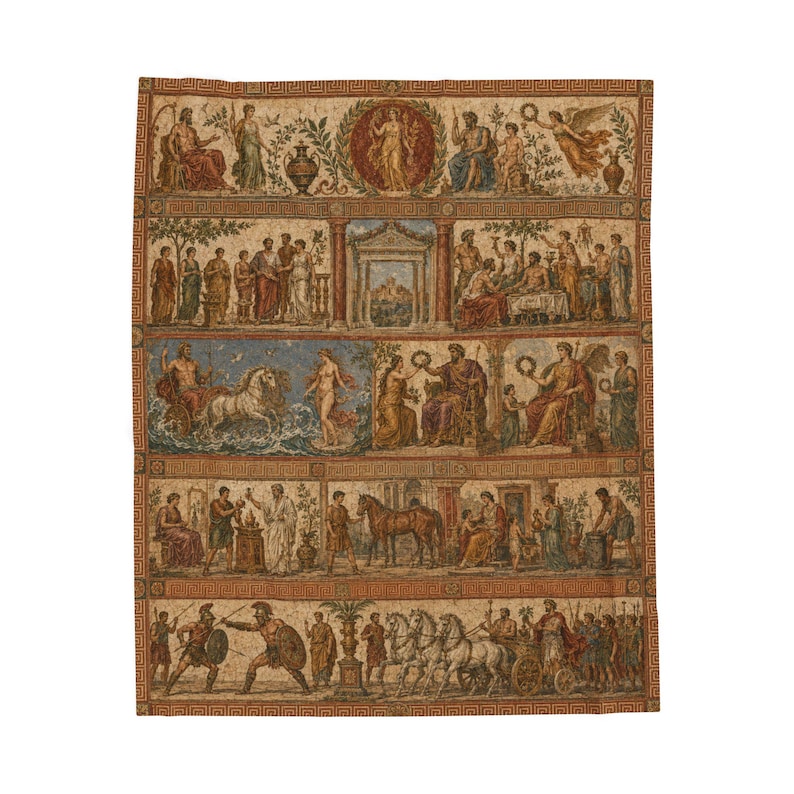 Roman Empire Blanket, Pompeii Fresco Throw, Ancient Rome Decor, History Buff Gift, Gladiator Chariot Mural, Classical Art Blanket, Italy image 6