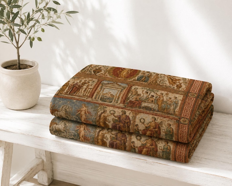 Roman Empire Blanket, Pompeii Fresco Throw, Ancient Rome Decor, History Buff Gift, Gladiator Chariot Mural, Classical Art Blanket, Italy image 4
