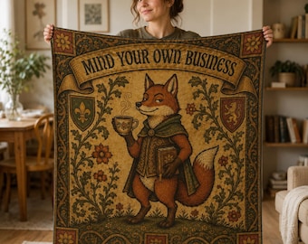 Funny Fox Tapestry, Sassy Cottagecore Wall Hanging, Vintage Medieval Bookish Room Decor, Whimsical Fox Art, Fox Lover Housewarming Gift