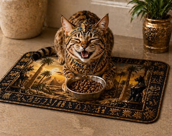 エジプトのファラオ猫用フードマット｜古代エジプトのペット用ダイニングエリア、バステト猫好きへのギフト