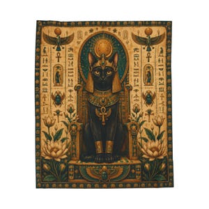 Egyptian Cat Blanket, Bastet Goddess Throw, Ancient Egypt Home Decor, Egyptian Gift, Soft Plush Blanket, Cat Lover Gift Idea, Divine Gift image 2
