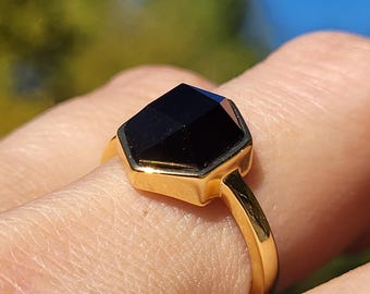 Sterling silver and onyx ring, onyx and silver jewelry, onyx crystals, engagement ring, gift for her