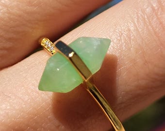 Sterling silver and jade ring, Jade and gold (plated) ring, Natural jade ring, Jade statement ring