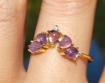 Amethyst and sterling silver ring, amethyst and silver jewelry, amethyst crystals, engagement ring, gift for her