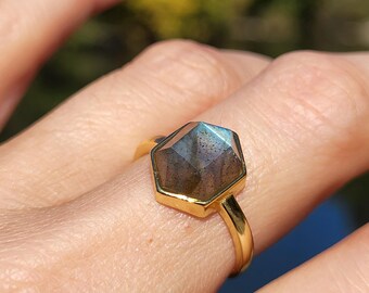 Sterling silver labradorite ring, labradorite ring, gold and labradorite ring (plated), gold and labradorite