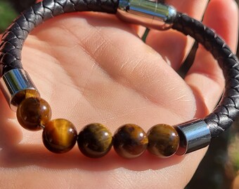 Men's Healing Stone Bracelet, Men's Tiger Eye Bracelet, Natural Stone Bracelet