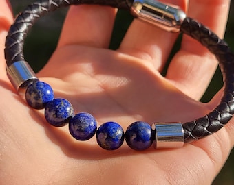 Men's blue stone bracelet, Men's healing stone bracelet, Men's lapis lazuli bracelet