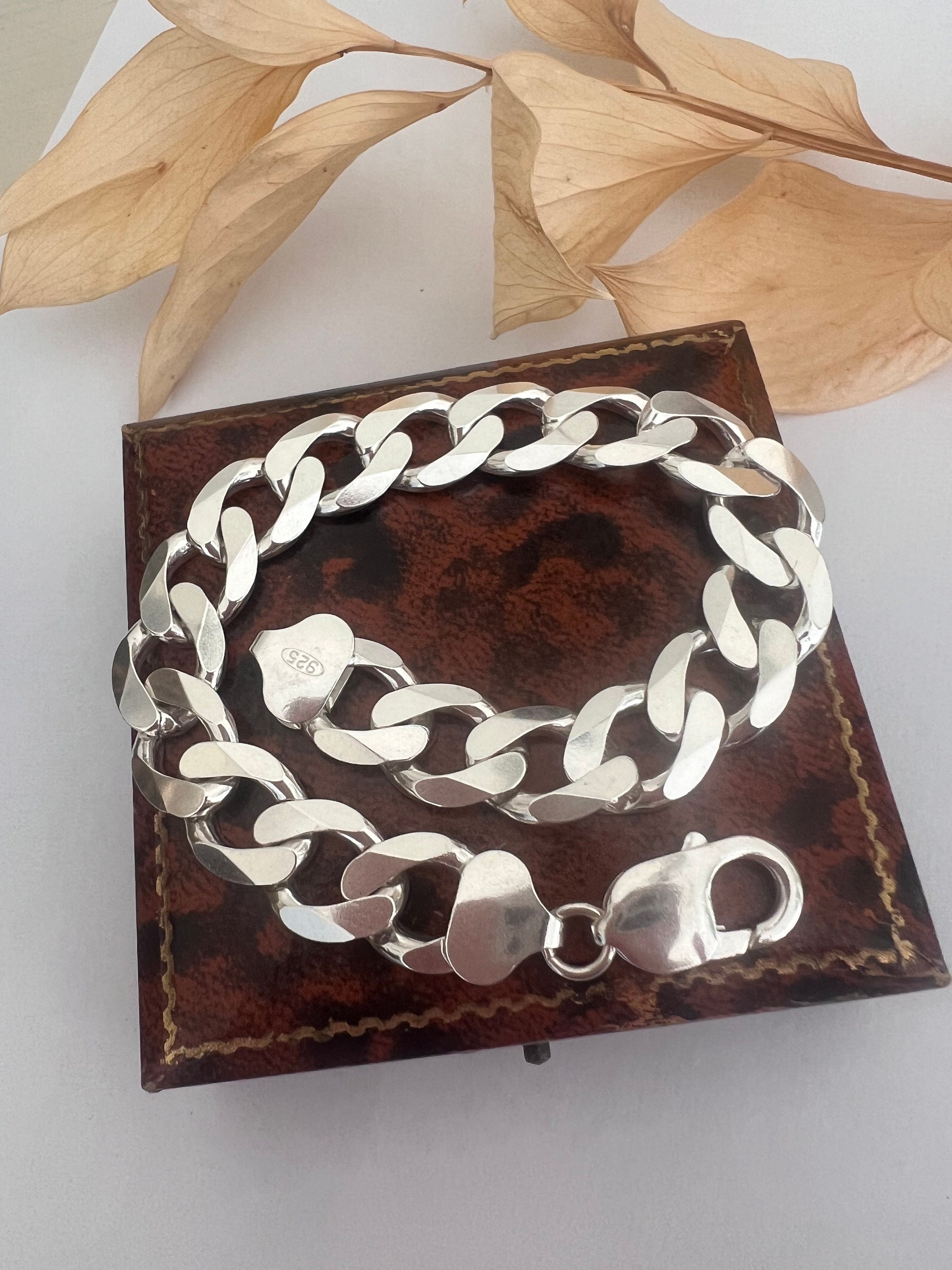 Sterling Silver Unisex Flat Faceted Large Link Curb Chain Sterling Silver Unisex Flat Faceted Large Link Curb Chain