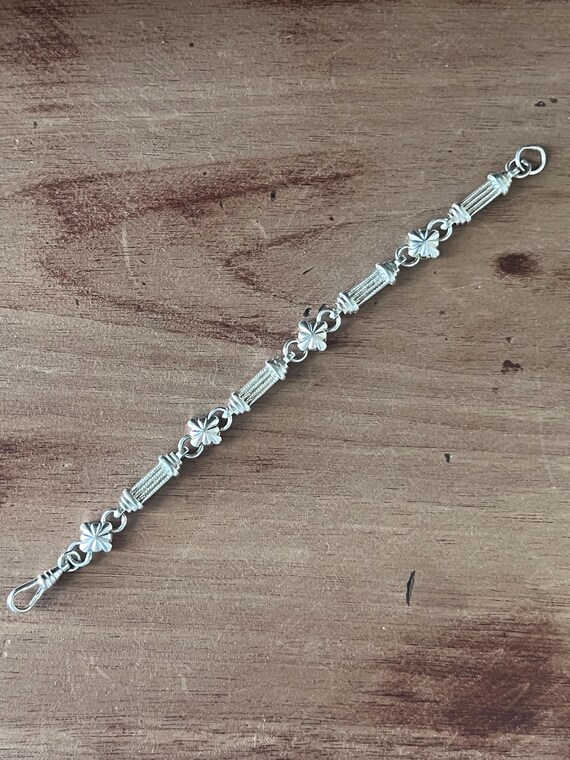 Vintage Sterling Silver Bar & Flower Link Bracelet. Fancy