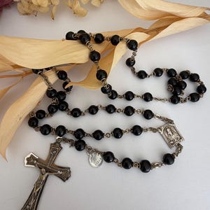 Classic Vintage Italian Black Rosary. Catholic Gift.