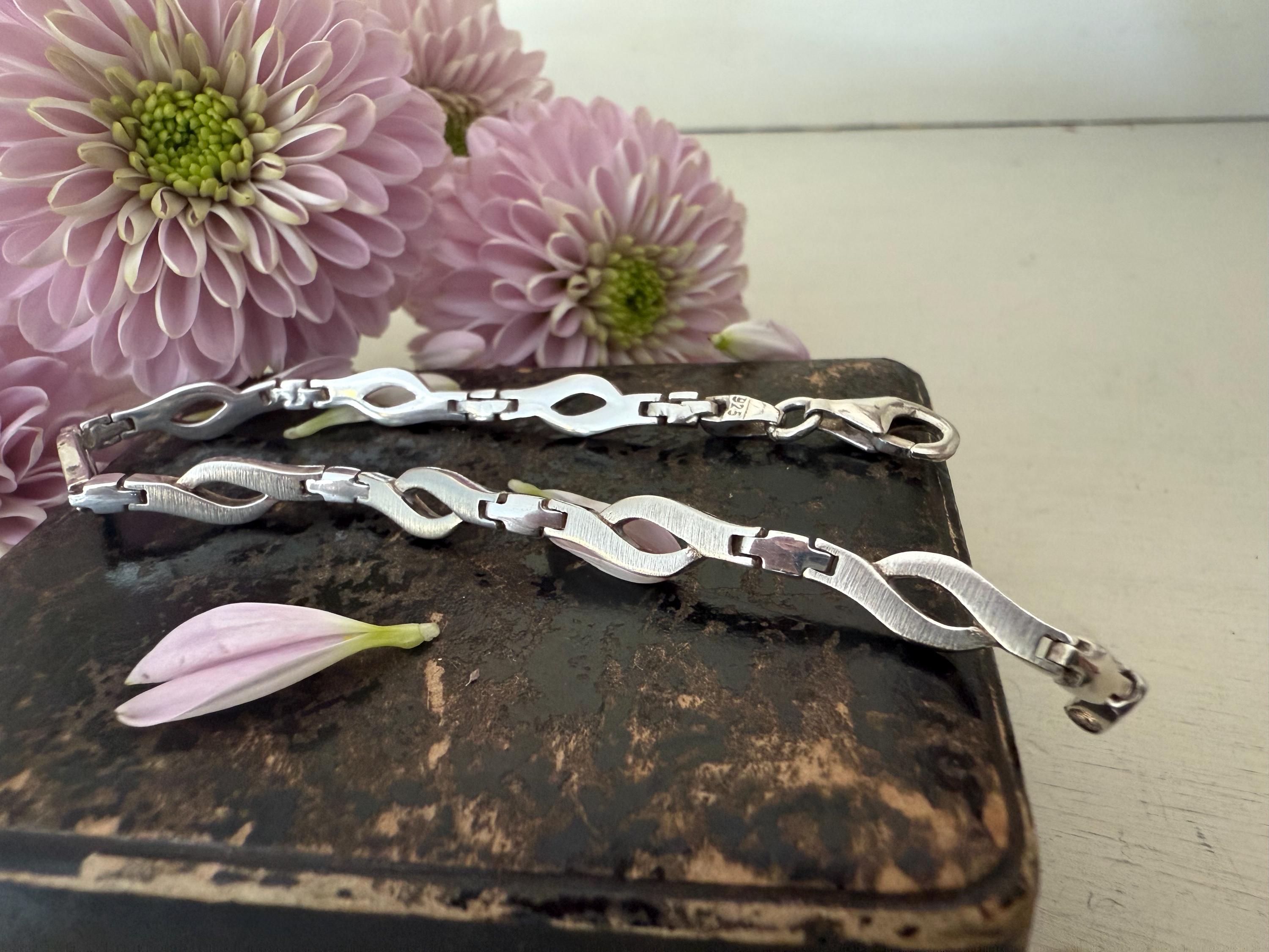 925 シルバー ウェーブ リンク ブレスレット。7 1/2 インチ。 - Etsy 日本