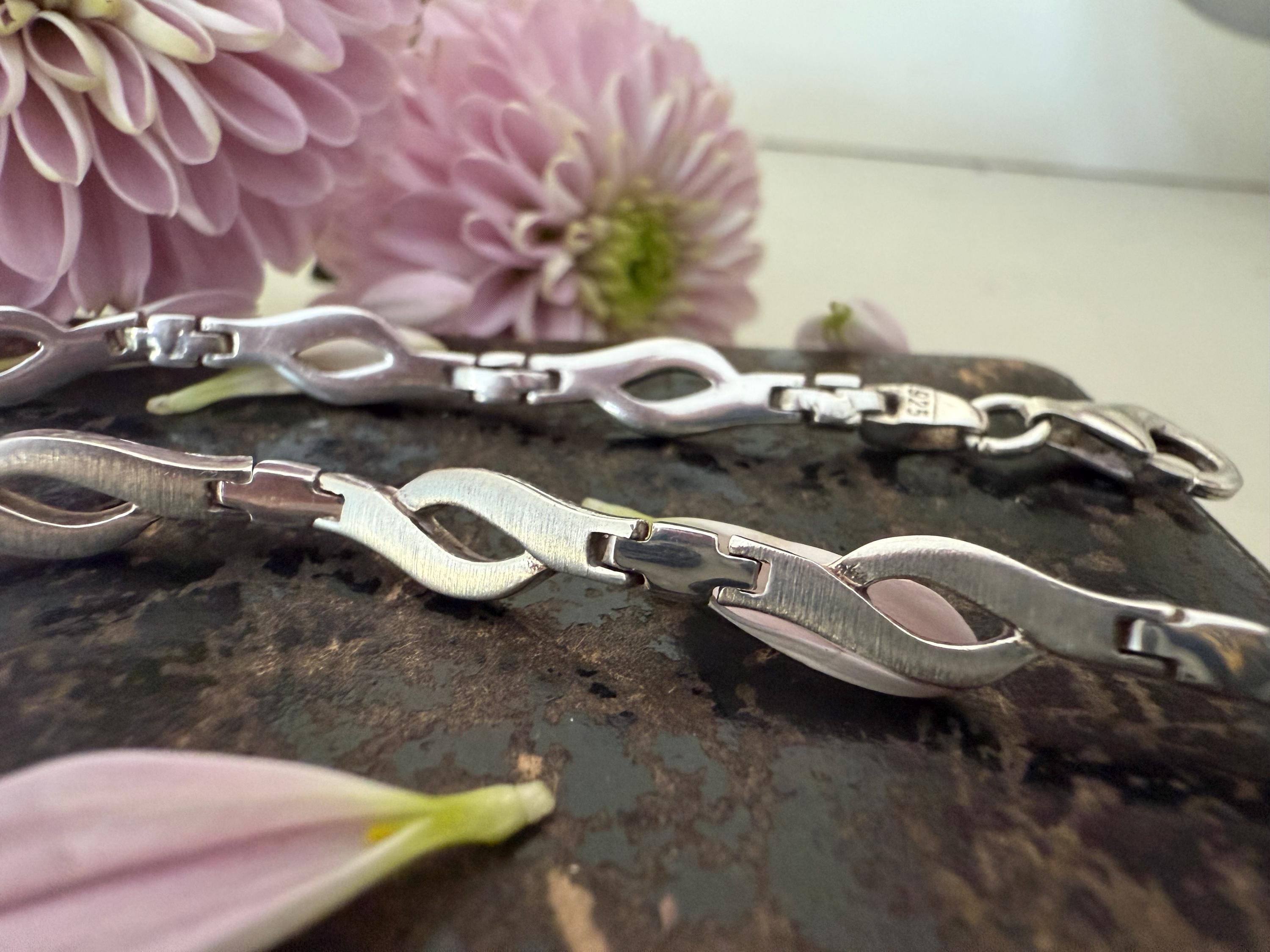 925 シルバー ウェーブ リンク ブレスレット。7 1/2 インチ。 - Etsy 日本