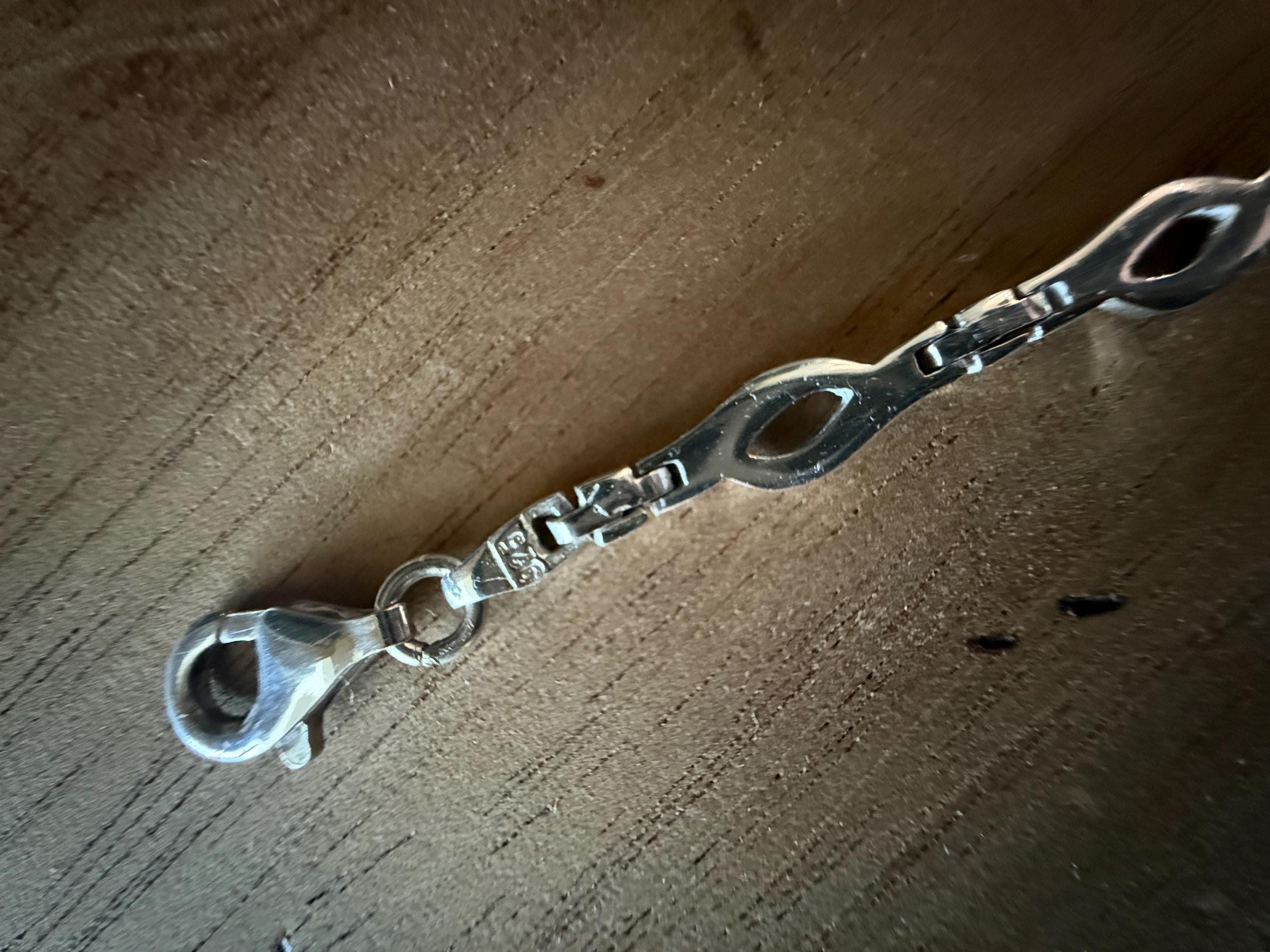 925 シルバー ウェーブ リンク ブレスレット。7 1/2 インチ。 - Etsy 日本