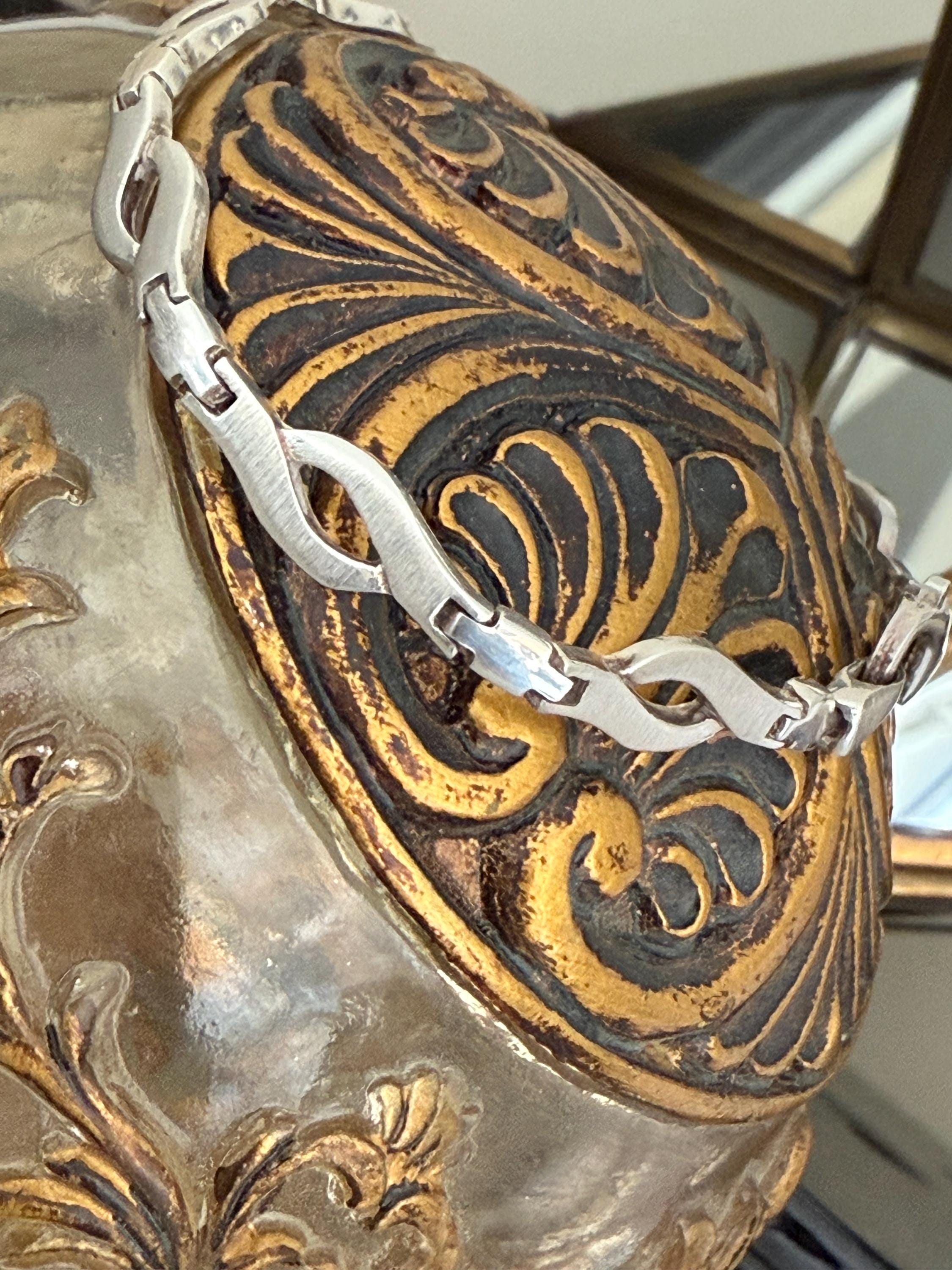 925 シルバー ウェーブ リンク ブレスレット。7 1/2 インチ。 - Etsy 日本