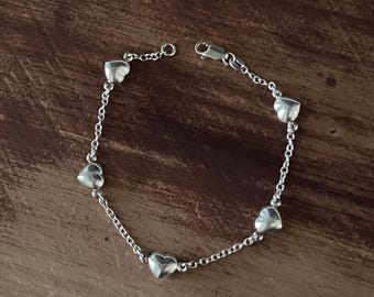 Bracciale Donna In Argento 925 Con Cuori Ritagliati Gonfi - Lunghezza 7 Pollici, Larghezza 3/4 Pollice