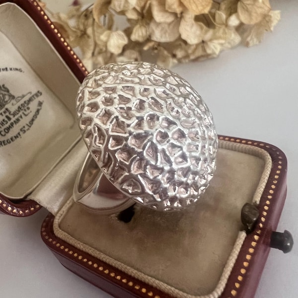 Vintage Italian Sterling Silver Large Round Mushroom Statement Ring. Large Dome Ring.