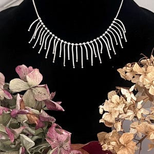 Vintage Sterling Silver Snake Chain Beaded Fringe Necklace. 14-16 Inch.
