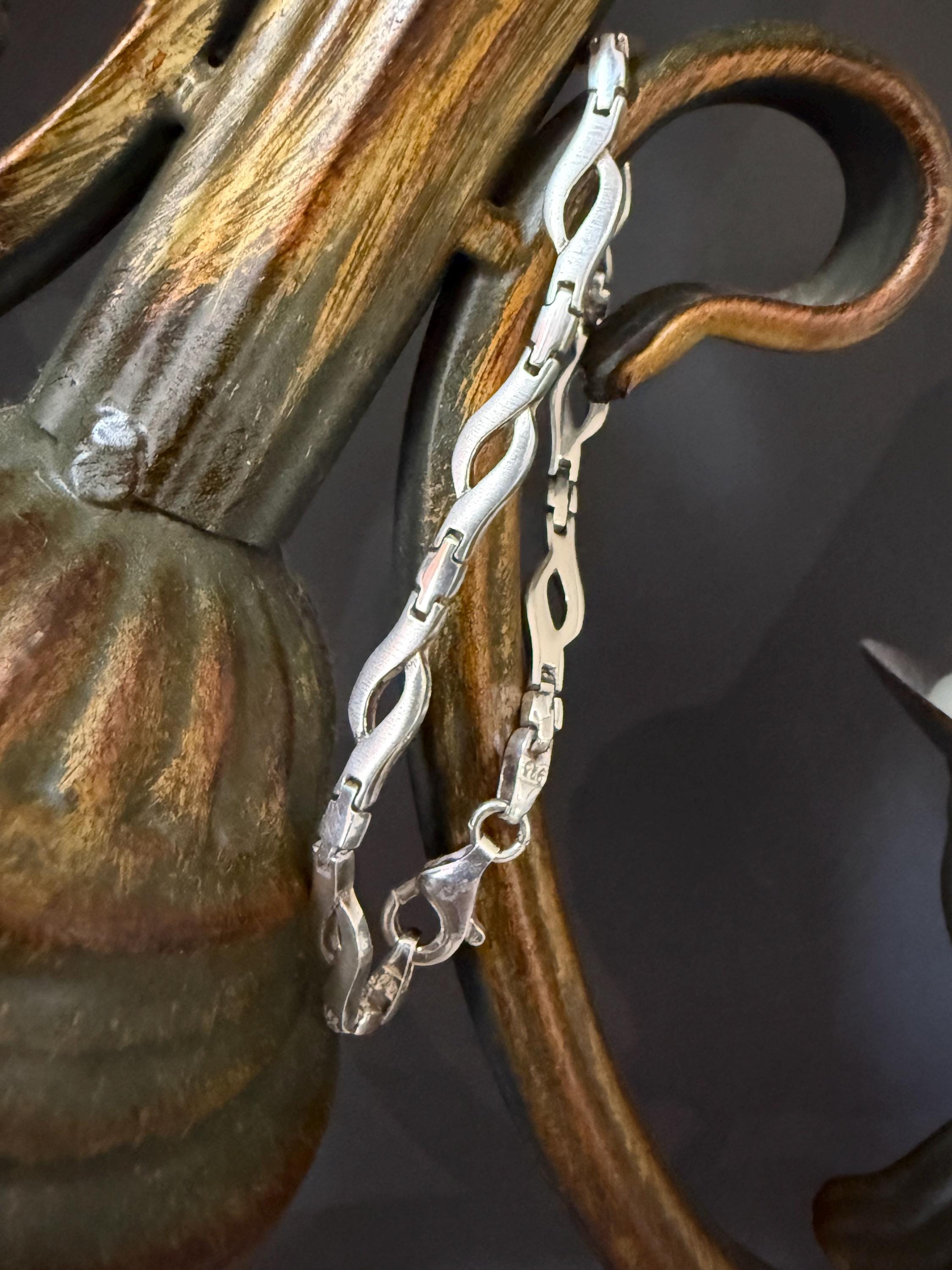 925 シルバー ウェーブ リンク ブレスレット。7 1/2 インチ。 - Etsy 日本