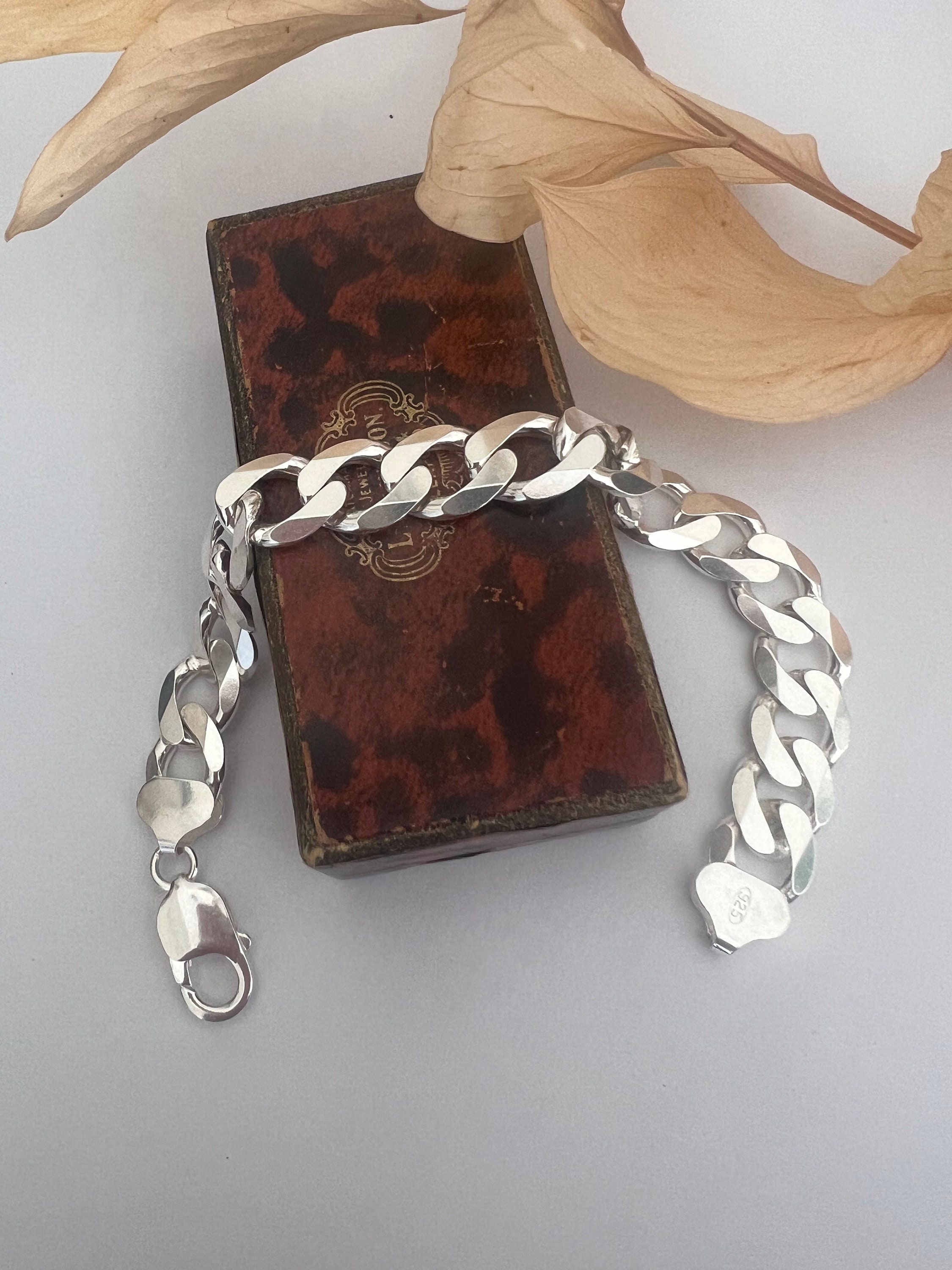 Sterling Silver Unisex Flat Faceted Large Link Curb Chain