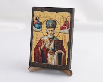 Icon Of SAINT NICHOLAS, Saints Icon, Christian Icons, Handmade Greek Orthodox Icon, Religious Home Decor, Byzantine Icon On Wood Plaque