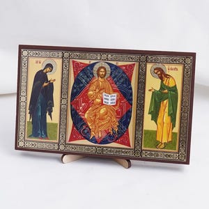 Deisis Gesù Cristo, Theotokos, Icona di Giovanni Battista, Icone personalizzate, Icona ortodossa fatta a mano di Cristo Pantocratore, Decorazioni per la casa ortodosse
